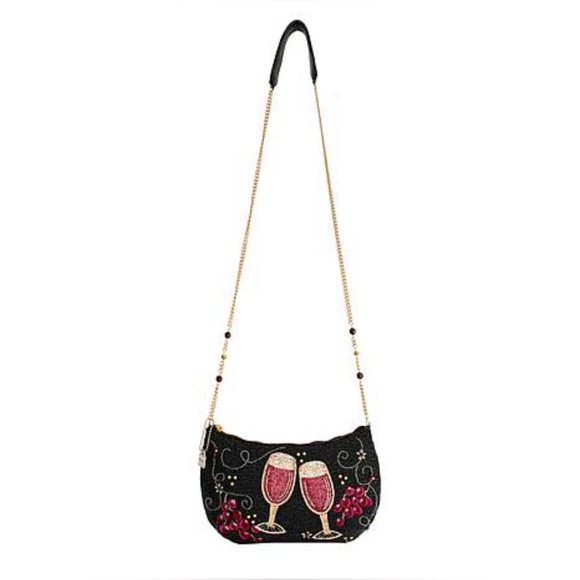 Mary Frances Black Hand-Beaded Clutch with Wine Glass Design - Picture 2 of 6